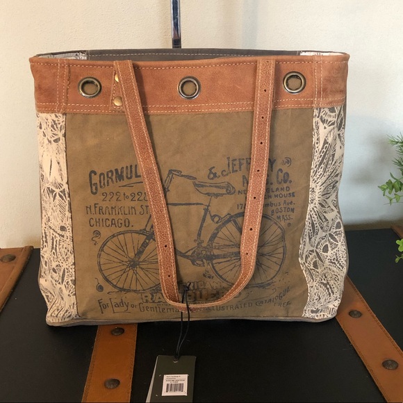 Canvas Upcycled Tote Purse By-cycle print NWT - Picture 3 of 7